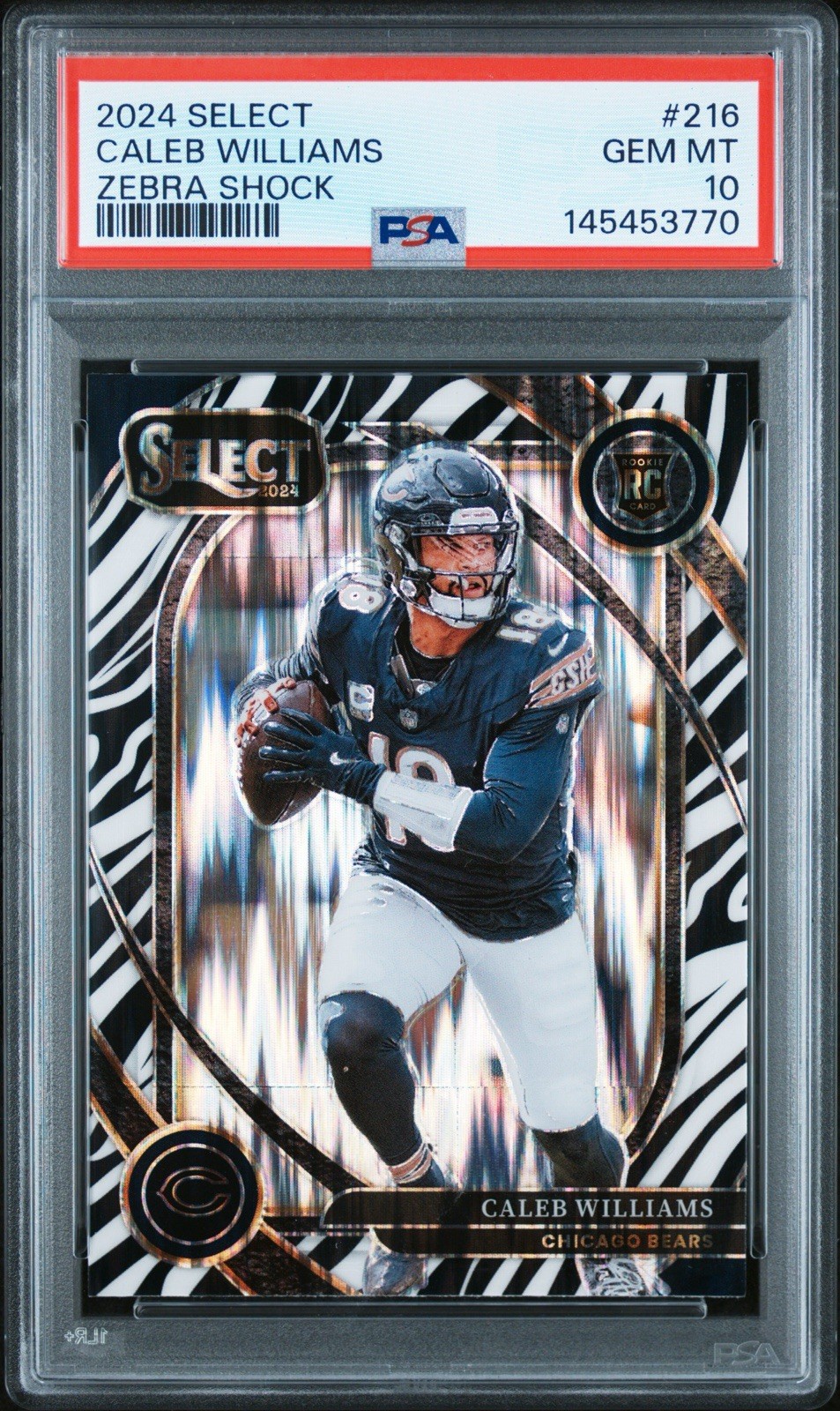 2024 PANINI SELECT ZEBRA SHOCK #216 CALEB WILLIAMS PSA 10