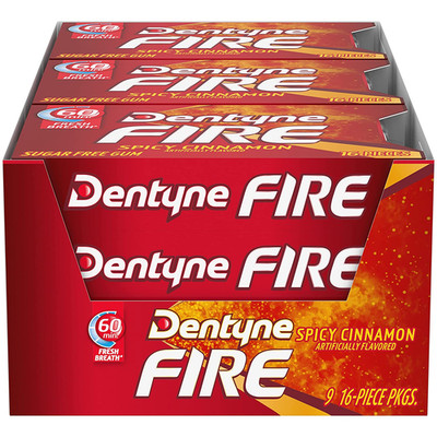 Fire Spicy Cinnamon Sugar-Free Chewing Gum, Pack of 9 (144 Total Pieces)