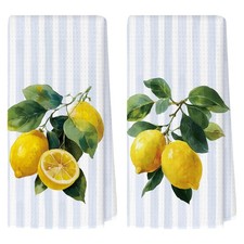 2 PCS Blue Striped Lemon Kitchen Towels Decorative Hand Tea 16x24 Inch Cloth