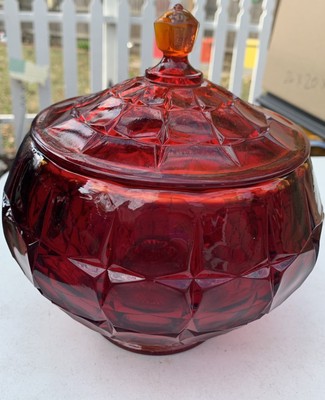 VTG Tiara Ruby Red Amberina Canister/Cookie Jar/ Bisquit Jar Lidded Very Nice