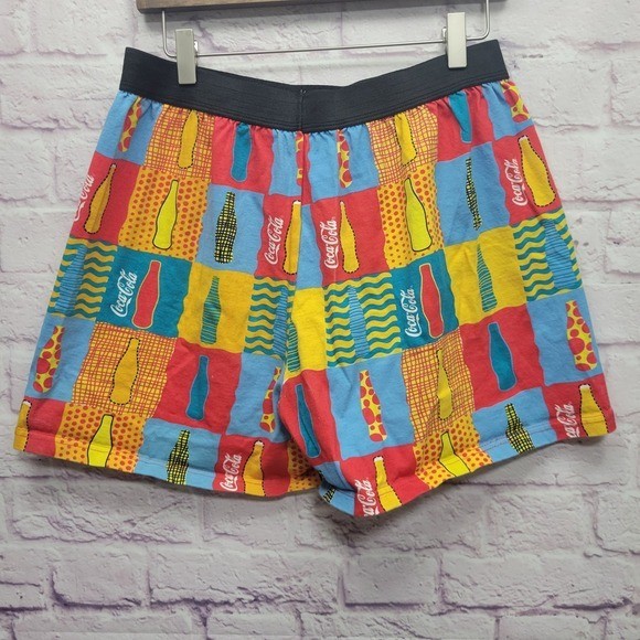 VTG 90s Coca Cola Mens Boxer Sweatshorts Size L Pop Art Colorful Abstract image 4