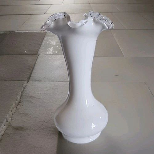 Fenton SILVER CREST Milk Glass RUFFLED Vase 9" White VTG USA