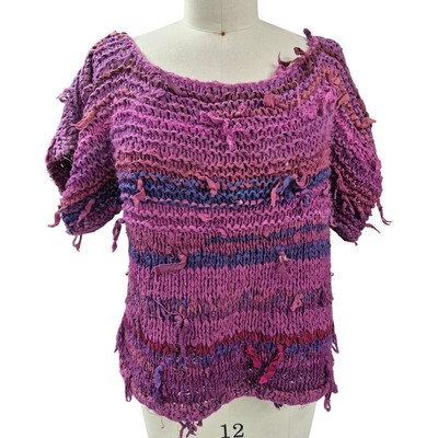 Vtg 80s Adini 100% Cotton Rag Rug Top Hand Crochet  Purple/Blue Sz One Size 