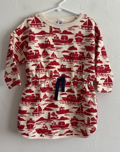 Petite Bateau Organic Cotton Nautical Boats French Terry Dress 104cm US 4T