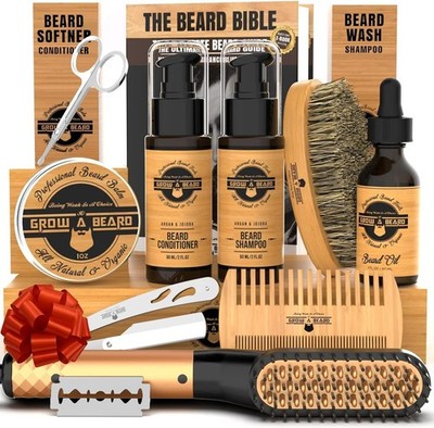 Complete Beard Styling Kit with Electric Straightener & Essential Grooming Gear