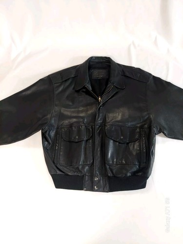 Men's Bomber Biker Style Black Leather Jacket, Size XL - Picture 9 of 21