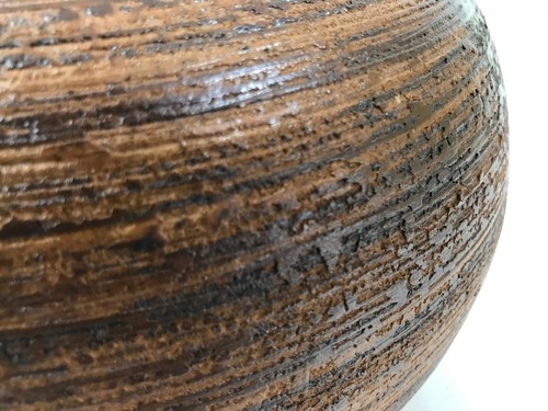 Japanische Shigaraki Ware Keramik Blumenvase Vintage groß rund braun mit Box PX777 - Bild 9 von 17