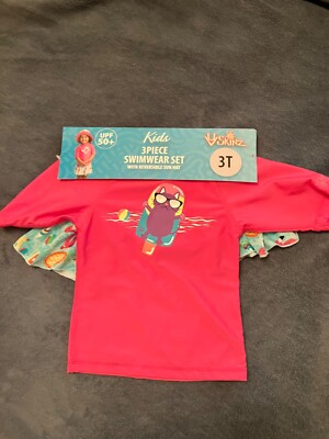 UV SKINZ GIRLS 3PC SWIMWEAR SET SZ 3T BRAND NEW UPF 50+ REVERSIBLE HAT
