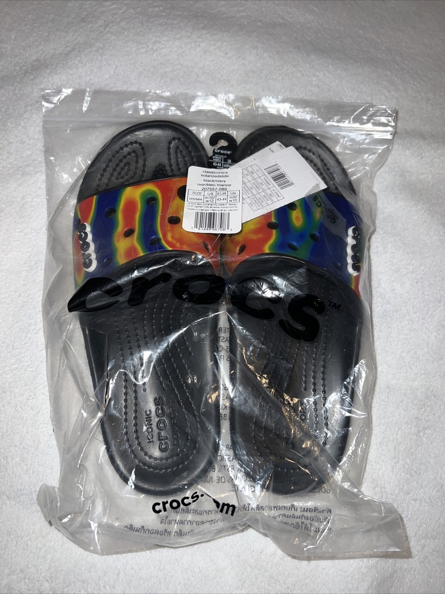 Crocs Unisex Splatter Slide Sandals in Black/Multicolor Tie Dye Size 10M/12W New with tag Men Crocs Classic Tie Dye Two Strap Slide Black  main image 2