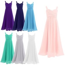 New Girls Ruched Chiffon Junior Bridesmaid Dress Wedding Party Kids Clothes