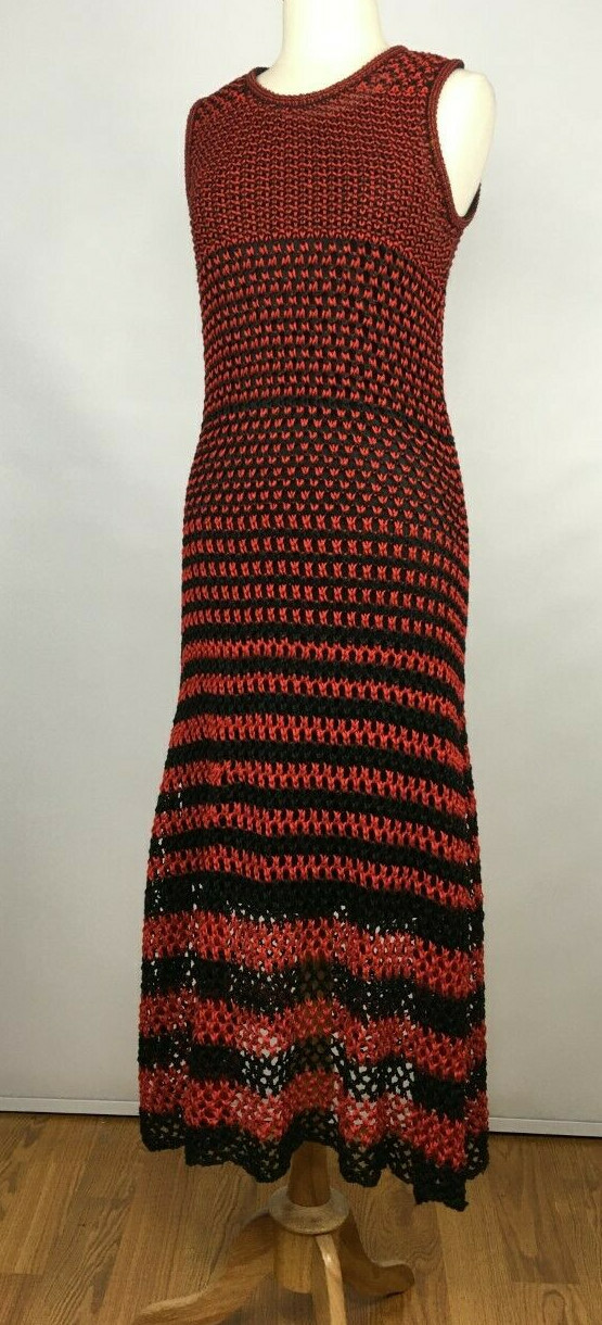 Zara Studio SS2018 Red Black Linen Crochet Knit Long Striped Dress Sz M NWT  New image 6
