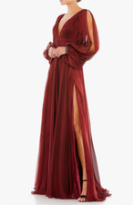 MAC DUGGAL  Split Long Sleeve Deep V-Neck Garnet Red Gown Size 16