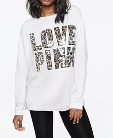 Victoria's Secret Pink Bling Leopard LS Campus Tee Shirt + Leggings Set L NWT
