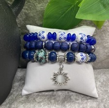 3 PC Handmade Boho Beaded Stackable 6.25 Plus Stretch Bracelet Set New B1159