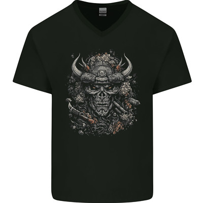 Samurai Skull Fantasy Warrior Bushido Ronin Herren V-Ausschnitt Baumwoll T-Shirt
