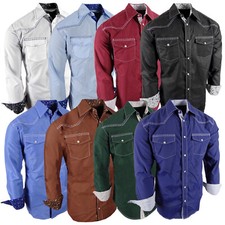 Mens Country Western Shirt Double Stitch Rodeo Accents Pearl Snap Up Pockets