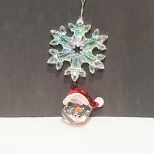 Snowflake Dangling Snowman Santa Hat Christmas Ornament 4" Iridescent