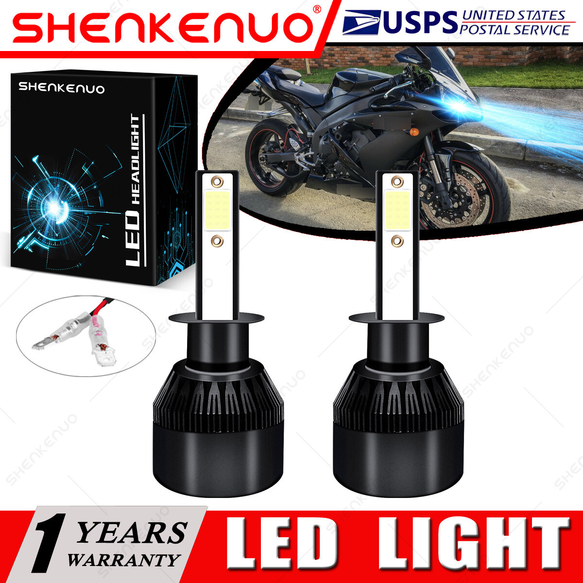 2004-2006 Yamaha YZF R1 2X H1 LED Headlights Bulbs 8000K Ice Blue