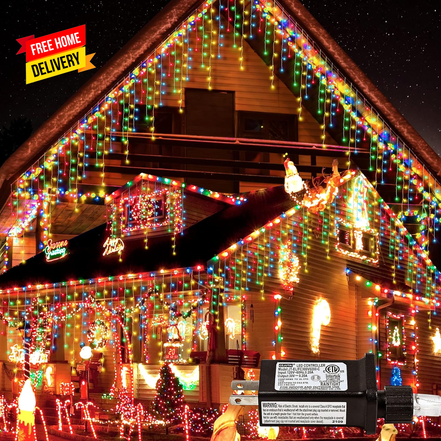 Christmas Lights Outdoor Icicle Lights 300LED 33FT 8 Modes, Connectable Hanging