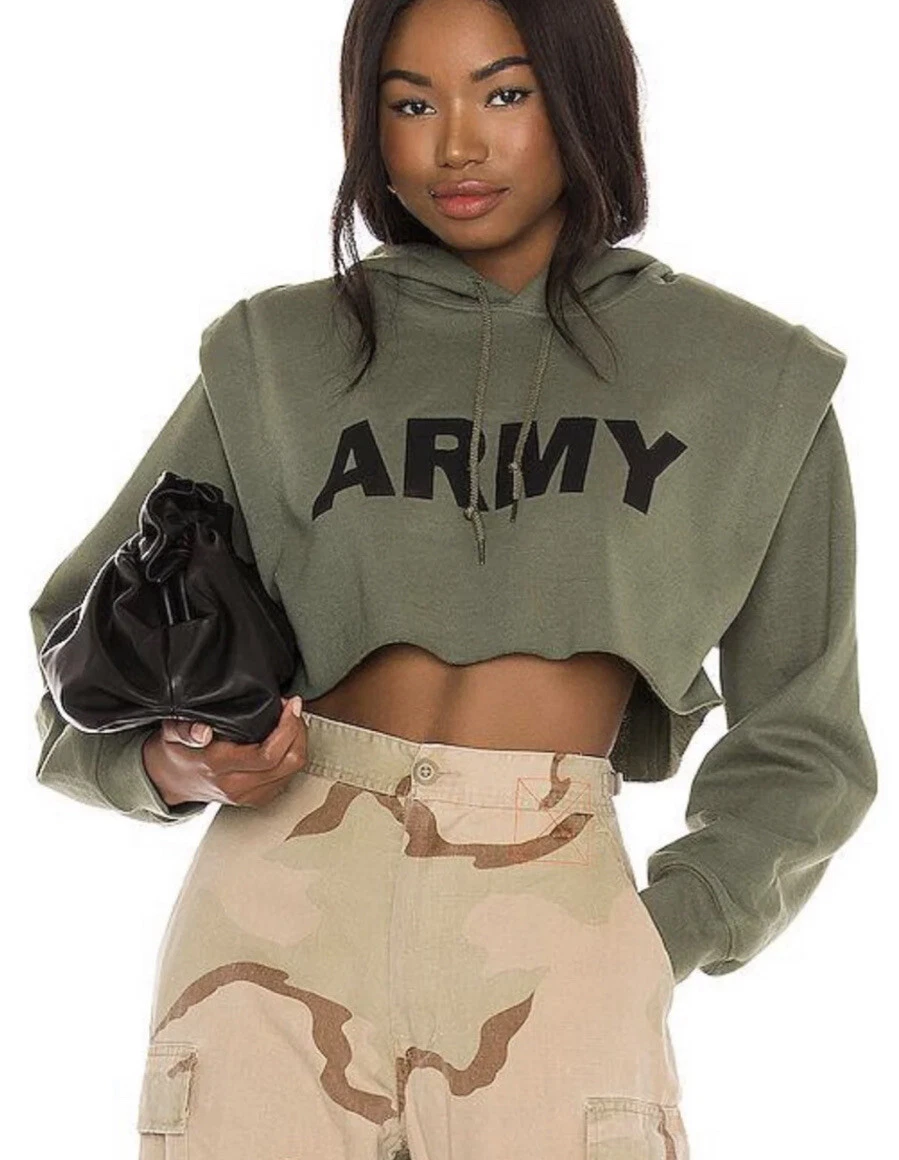 158 Ronny Kobo SR Womens Cropped Army Olive Green Sweatshirt