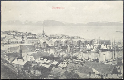 1908 Norway Postcard Hammerfest Harbor Scene with Sailboats Postmarked