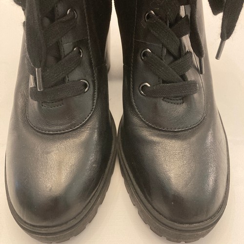 Steve Madden Damenstiefel 9M "Latch" schwarz Leder Schnürung Reißverschluss Blockabsatzsohle - Bild 8 von 12