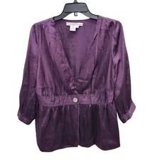 Studio M Women's Purple 100% Silk Shell Chip Button Wrap Blouse Top Size M