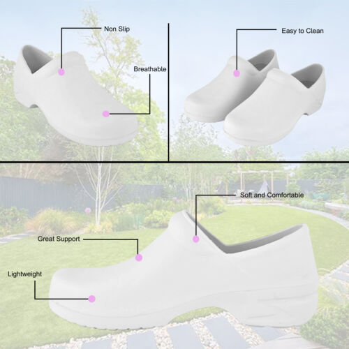 JEFFRICO Clogs for Women Nursing Shoes Slip On Garden Shoes White Full Size - Picture 2 of 8