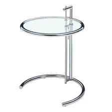 Eilee/n Gray Adjustable Side End Table Coffee Table Glass Stainless Steel Frame