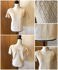 Beige Hand Beaded Zipper Back SS Lined Cropped Sweater Gatsby Holiday Party Vtg