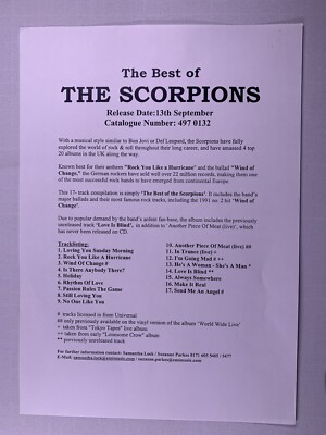 The Scorpions Press Release Original EMI Music The Best Of 1999