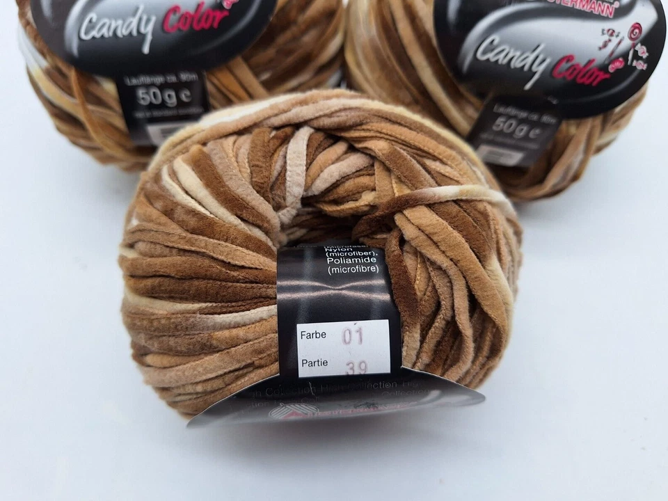 3 Balls  Candy Color Yarn Austermann Brown Beige Microfiber 50 g balls - Image 4 of 4