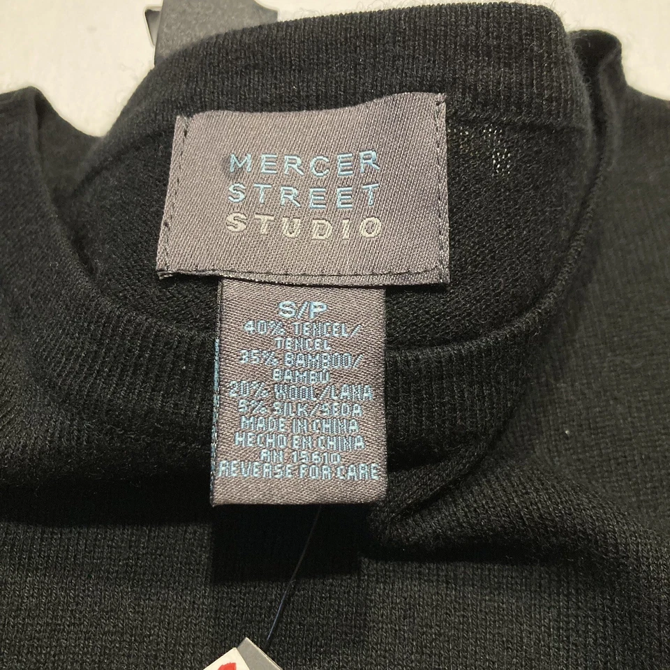 Nueva con etiquetas Camiseta Mercer Street Studio Negra y Azul Rayas Elegante Manga Larga Talla S Foto 3 de 4