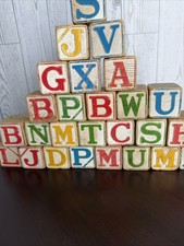 Vintage Children  s Wood Alphabet Building Blocks Letters, Farmhouse Decor, Craft