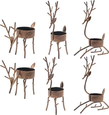 Funpeny Reindeer Tea Light Candle Holders, 6 Pack Iron Christmas Bronze