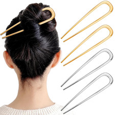 4 Pcs 5.5Inch French Hair Pins Large U-Shaped Chignon 2 Prong Bun Hair Sticks Vi