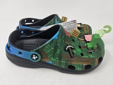 Crocs Kids Classic Slip-On Minecraft Sandals, Green/Blue, Unisex, 210830, NEW 