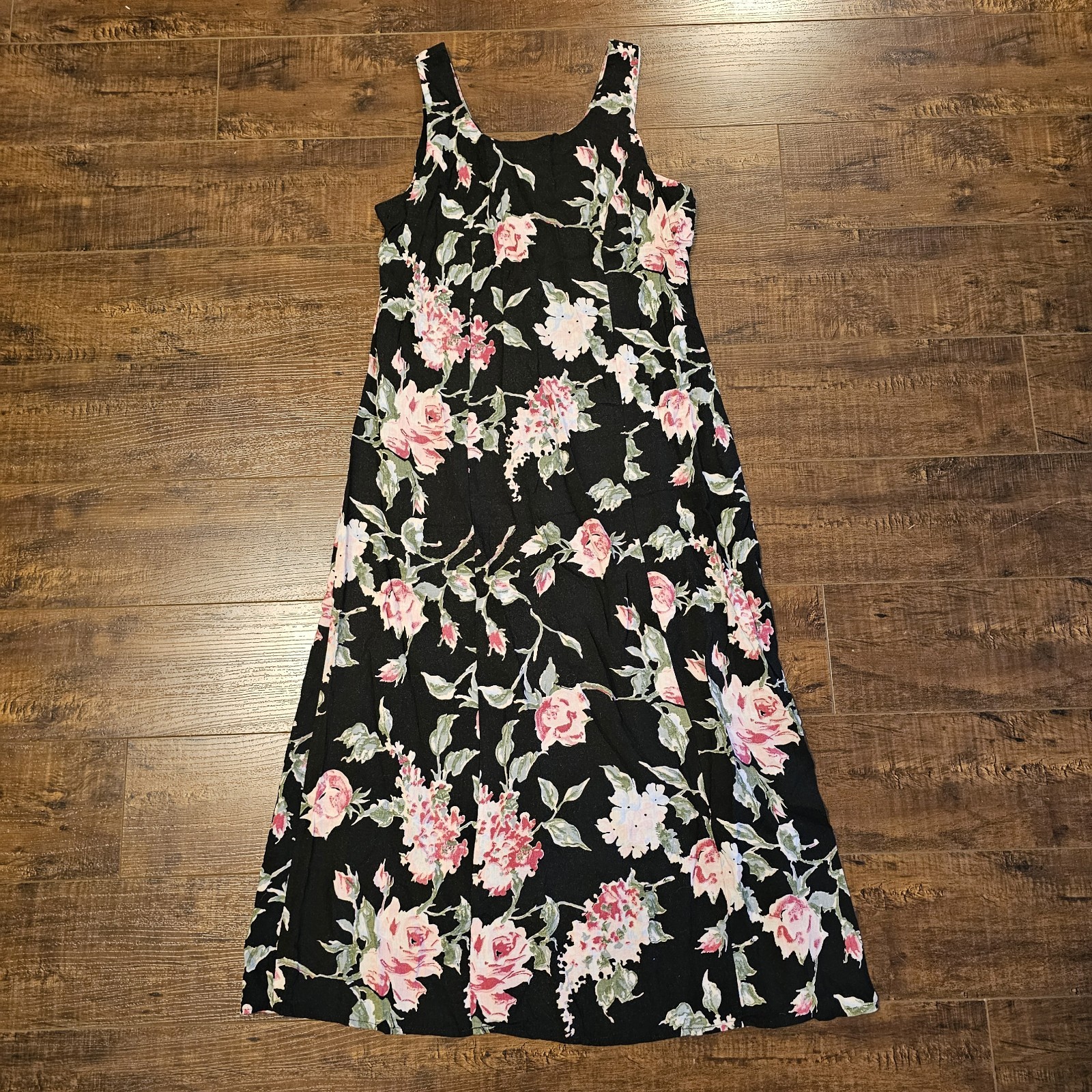 Vintage 90s Alexandra Lee Small Floral Rose Zip Back Dress Maxi Cottage