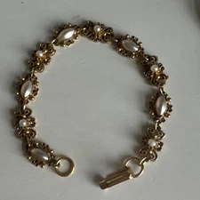 Vintage Florenza Signed Victorian Design Bracelet w/  Baroque Pearls Filigree