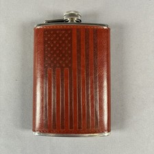 Maxam Hip Flask Whiskey Wine KTFLK8FL 8 oz leather wrapped US flag