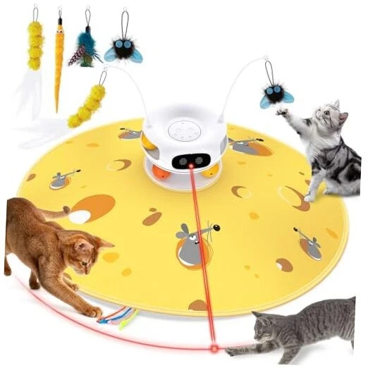 Interactive Cat Toys for Indoor Cats, 5 in 1 Rechargeable Automatic Cat Yellow