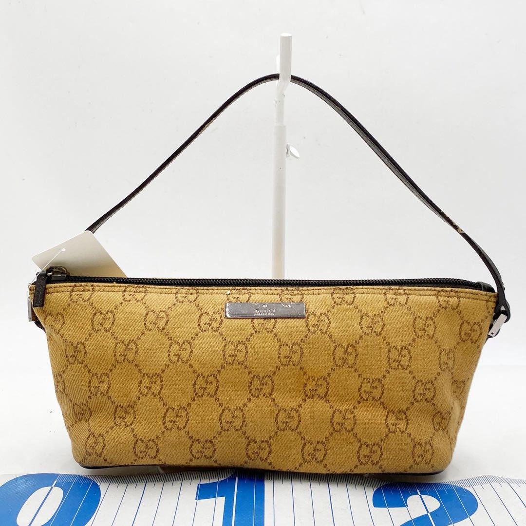 Gucci GG Canvas Mini Pouch Bag in Light Brown Pre-Owned