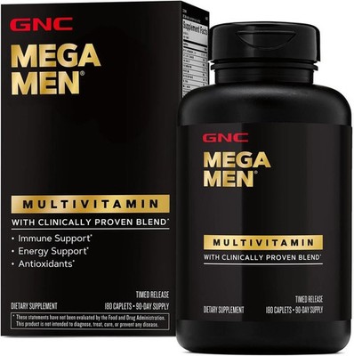 GNC Mega Men Multivitamin Caplets, Timed Release, 180 Ct, Men s Daily Vitamins
