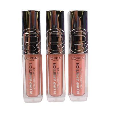 3 PACK L'Oreal Plump Ambition Hyaluron Lip Oil Plumping Lip Gloss, Milky Nu