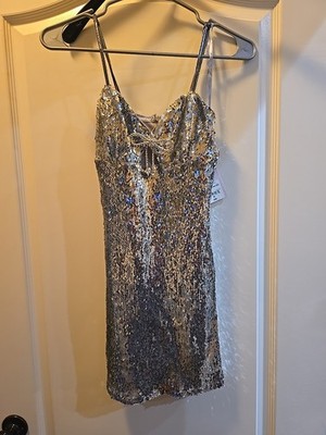 Johnny Wujek Silver Sequin Dress size XS Retail 89.00 NWT