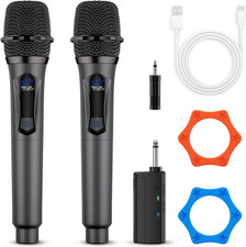 Wireless Microphone,Professional Dual Handheld Cordless Dynamic Mic System with