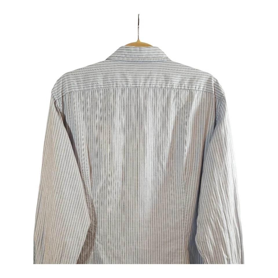 Camisa de trabajo John Varvatos Star EE. UU. manga larga a rayas con botones delanteros para hombre L Foto 4 de 4