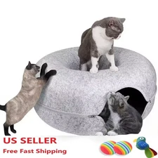 EXTRA LARGE Cat Cave Tunnel Bed for Indoor Cats Cat Donut 24x24x11'' with 3 Toys