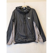 PINK Victoria Secret Anorak Jacket Black Hooded Pullover Women's M/L
