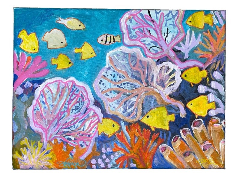 Fan Coral Fish, 9x12”, Acrylic/Canvas,Signed, Handmade, COA